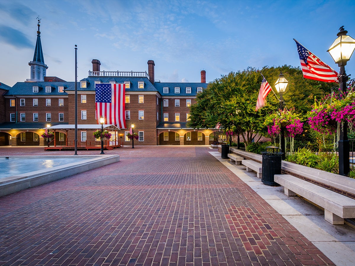 Market Square and City Hall at night, in Old Town, Alexandria, V